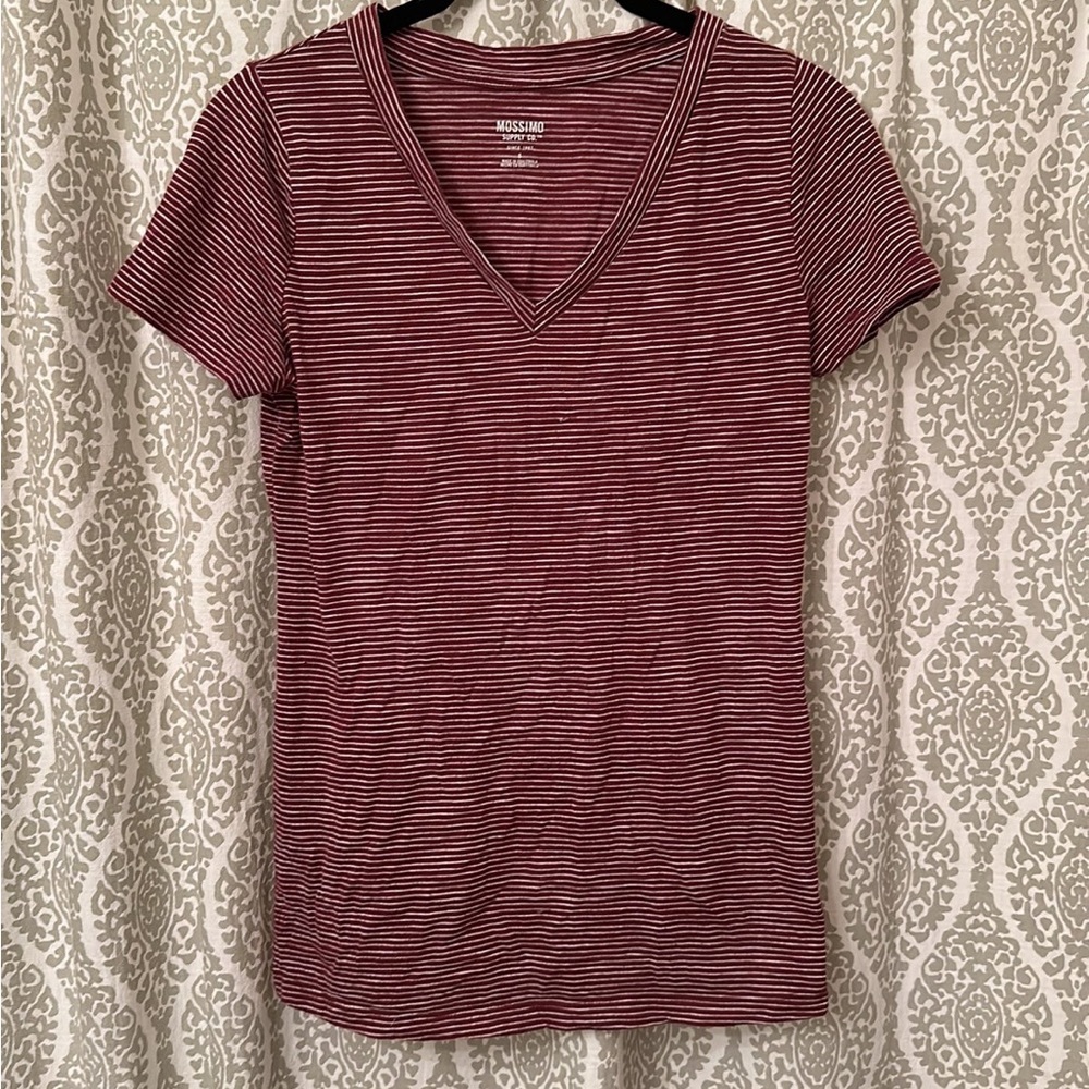 Striped V Neck T Shirt